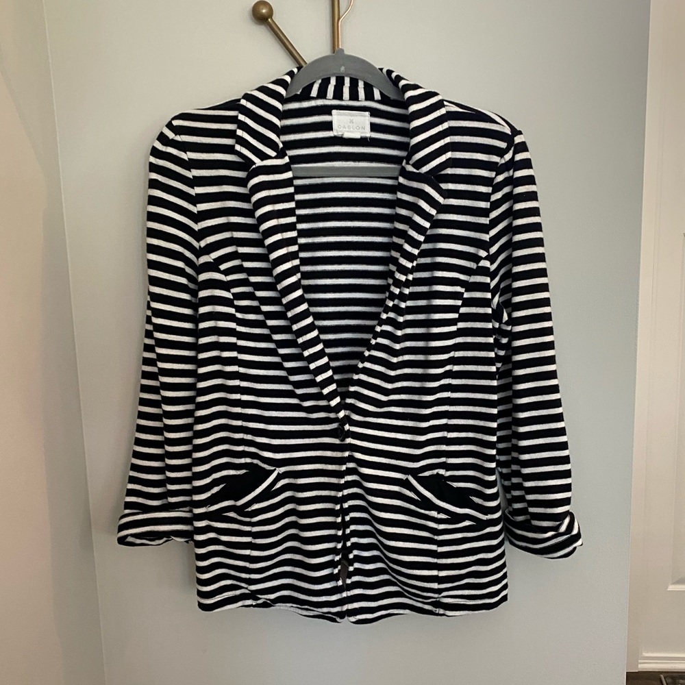 Caslon Navy and White Stripe Cotton Blazer